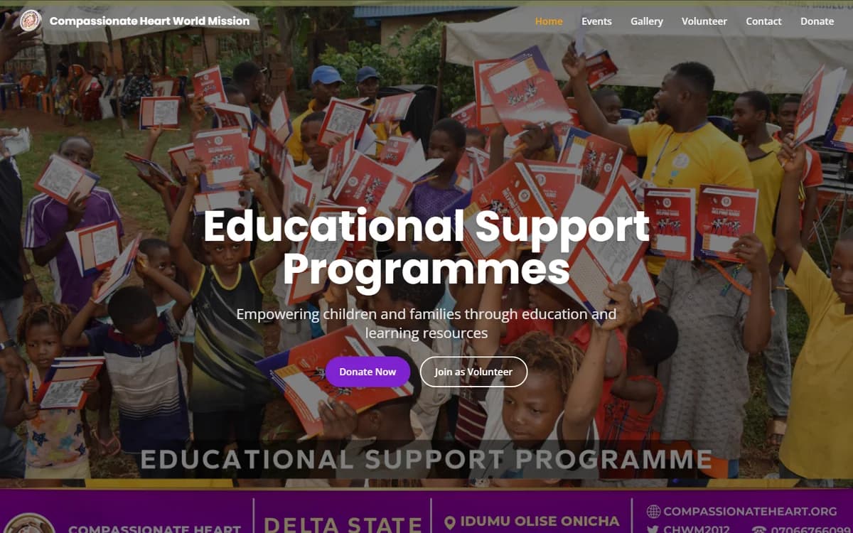 Compassionate Heart World Mission website homepage designed and built by Tieko Media