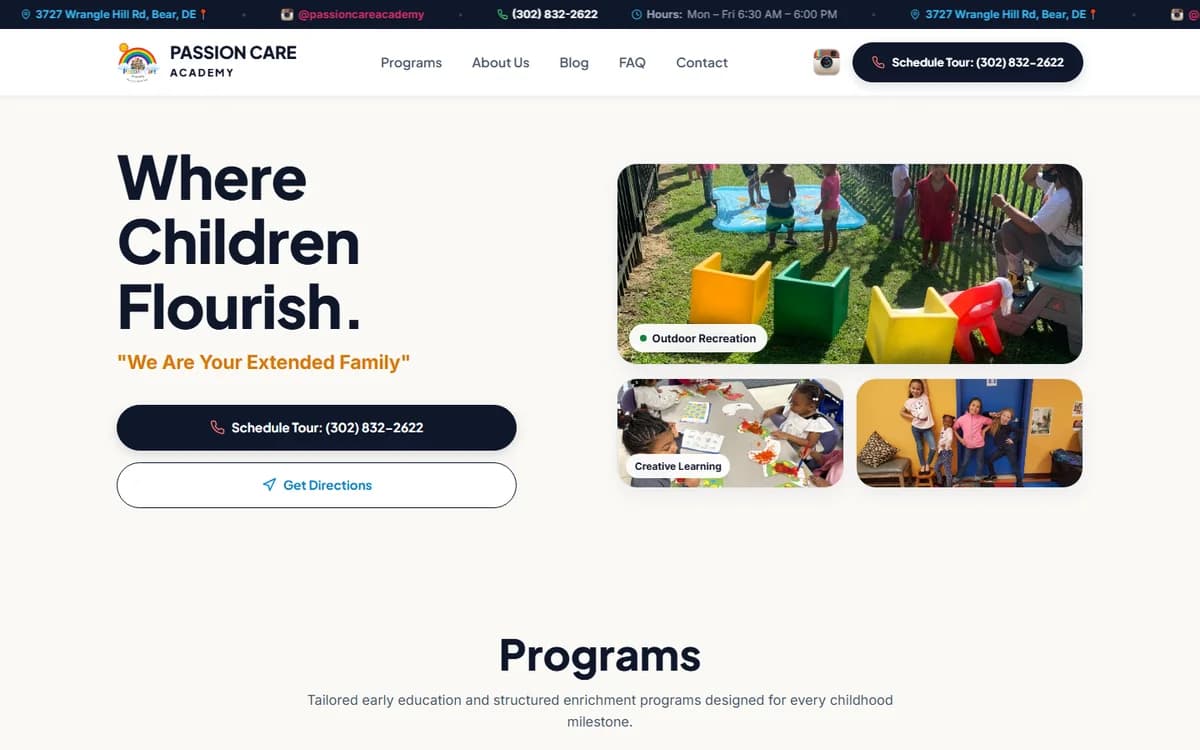 Passion Care Academy website homepage designed and built by Tieko Media